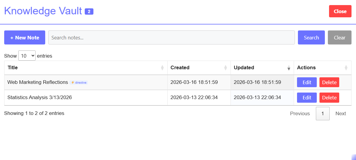Knowledge Vault Screenshot